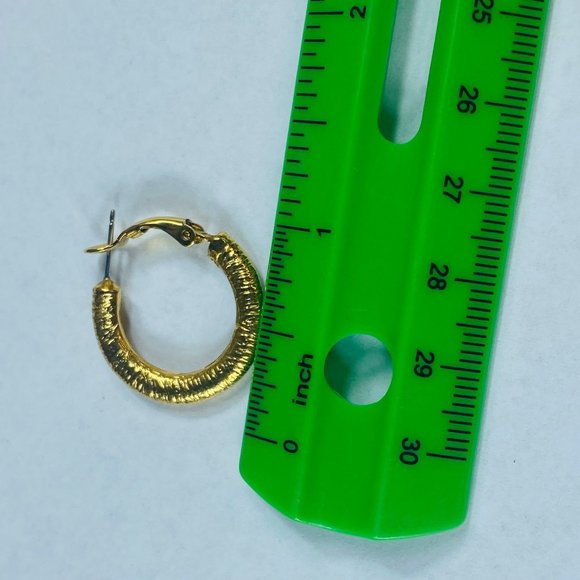 Hoop Earrings Gold Tone Round Womens Textured Omega Backs Shiny Fashion Style - Picture 3 of 16